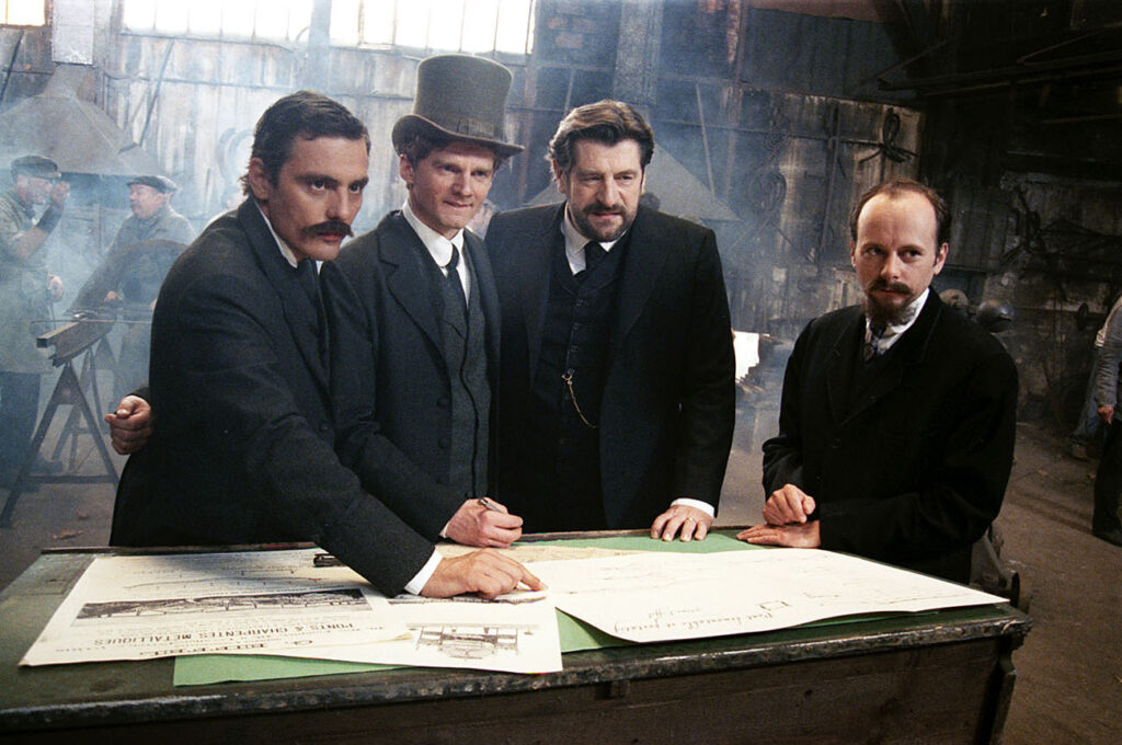 Nicolas Vaude, Jacques Frantz et Xavier Berlioz dans "La Légende vraie de la Tour Eiffel" de Simon Brook - VAB-JLA-Canal+ (2005) / photo©julien Bonet