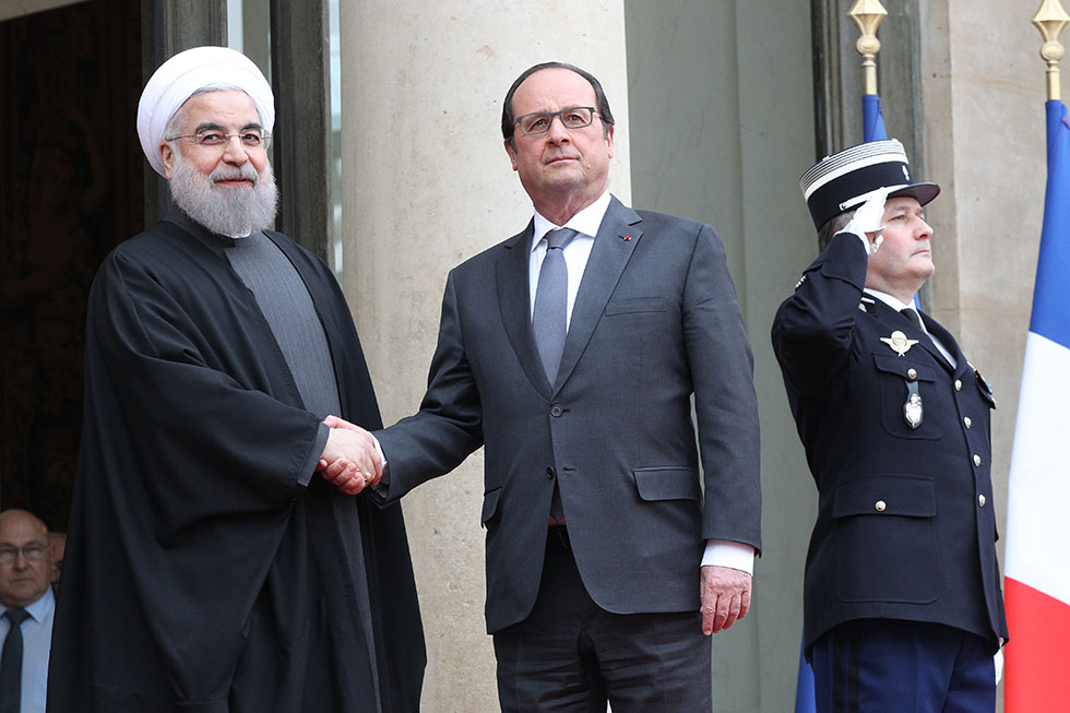 François Hollande accueille Hassan Rohani (Président de la République islamique d’Iran) au Palais de l’Élysée - 26/01/2016 - photo©présidence de la République/julien Bonet