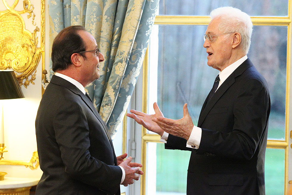 François Hollande et Lionel Jospin lors des voeux au conseil constitutionnel - 05/01/2016 - photo©présidence de la République/julien Bonet